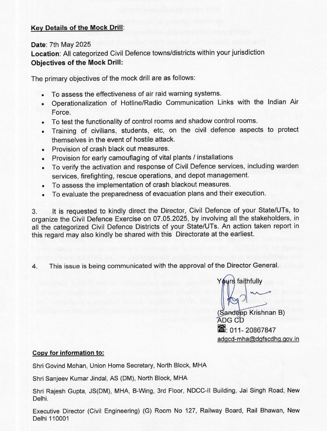 Mha orders civil defence drills