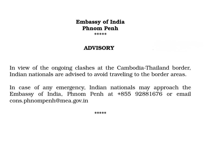 India issues travel advisory as thailand cambodia