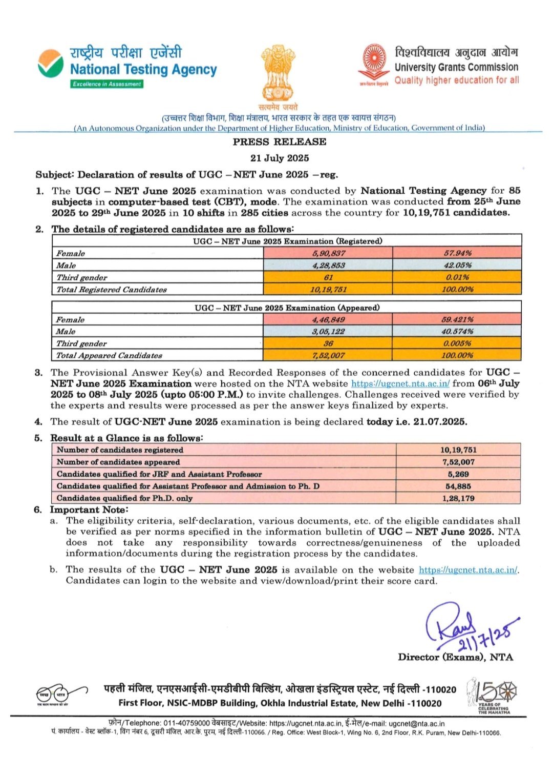 Ugc net june 2025 results